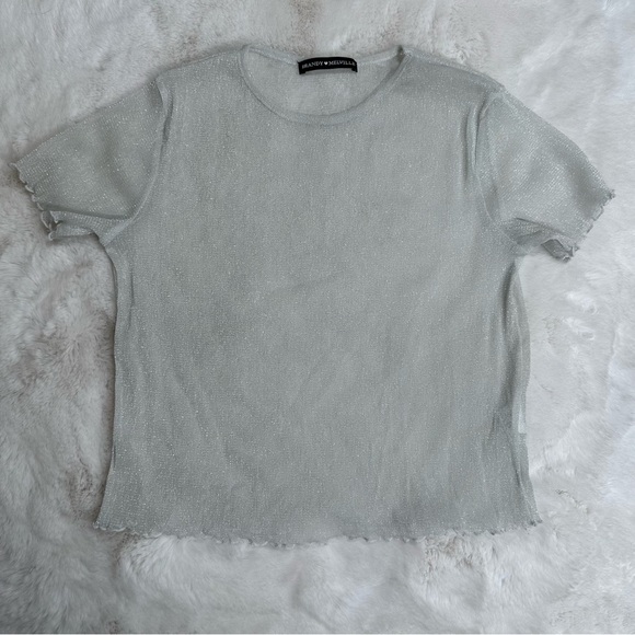 Brandy Melville Grey Sparkly Mesh Top - Picture 1 of 5